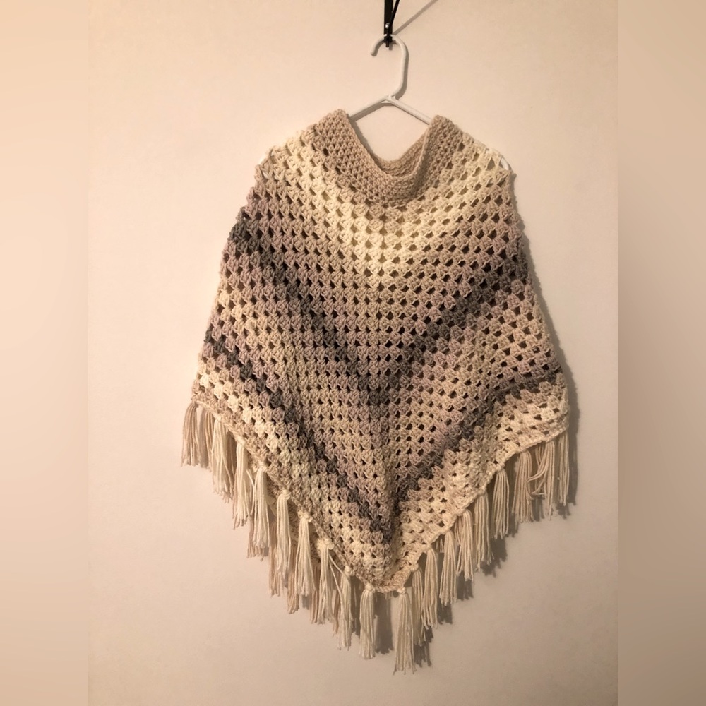 Handmade Granny Stitch Shawl with Fringe
